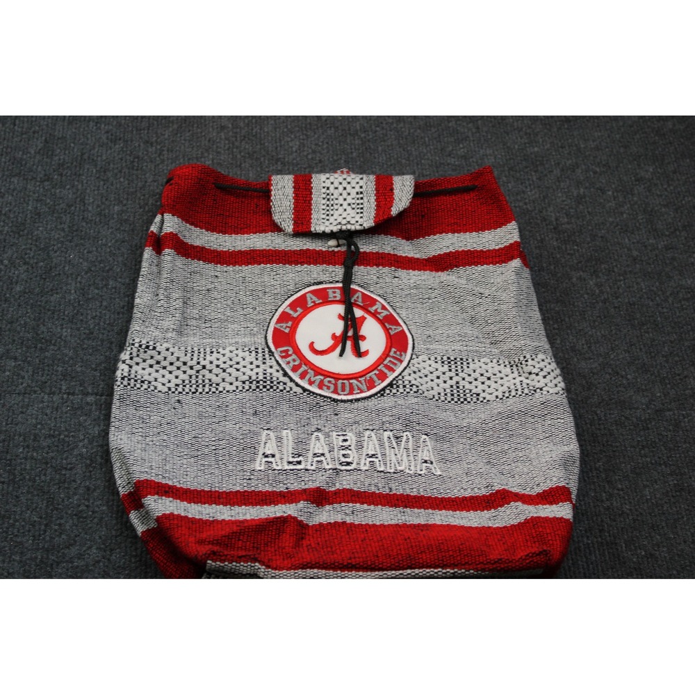Alabama Crimson Tide Woven Baja Backpack Red Grey Striped Drawstring Sackpack